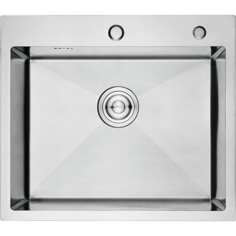 Ibergrif M85545, Lavello Cucina 1 Vasca con Set di Drenaggio, Lavabo Cucina con 2 Fori, 55 x 45 cm, Acciaio Inox
