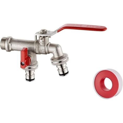 Ibergrif - Robinet Double de Jardin, Raccord Rapide, Ménage et Industrie, Laiton M22203 Marron