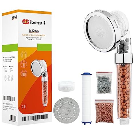 Ibergrif Soffione Doccia con Filtro Anticalcare 3 Strati - Alta Pressione, 3 Modalità, Risparmio Idrico, Compatibile con Tutti gli Standard, M22025