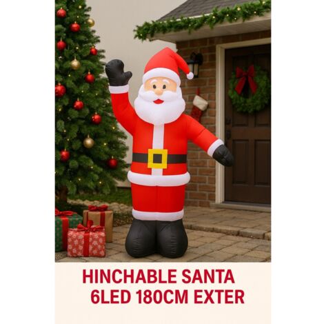 IBEROGARDEN  Hinchable Santa Claus 180 cm con 6 LED   Decoración Navideña Gigante para Jardín o Terraza