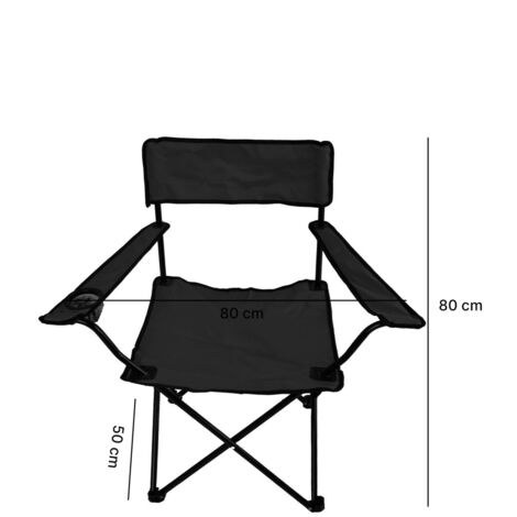 IBEROGARDEN Silla de Exterior Plegable con Reposabrazos y Portavasos  Color Negra   Medida 80x80x50 cm  Comodidad en tus Aventuras
