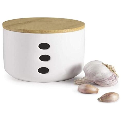 IBILI 8411922449679 Barattolo per aglio in ceramica e bambù, multicolore, taglia unica, nylon