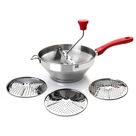 IBILI PASAPURES Luxe 3 DISCOS 20 CM, Acciaio Inossidabile, Argento/Rosso
