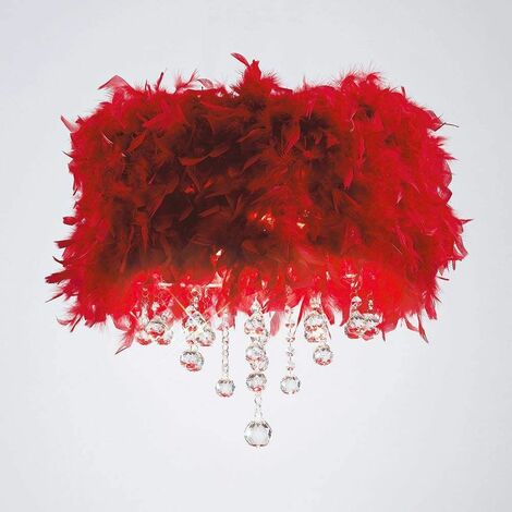 main image of "Ibis ceiling lamp with red feather lampshade 3 polished chrome / crystal bulbs"