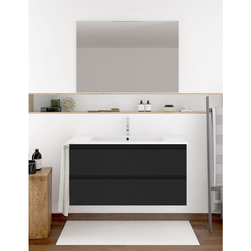 Ibiza Badezimmer Set mit 3 Schubladen, 8 verschiedene Farben, 15 Maße, inkl. Möbel, Waschbecken und Spiegel, Graphit 100x45Cm  - Onlineshop ManoMano