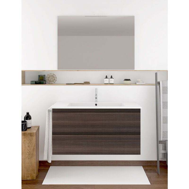 Ibiza Badezimmer Set mit 2 Schubladen, 8 verschiedene Farben, 15 Maße, inkl. Möbel, Waschbecken und Spiegel, Sinatra Eiche 80x40Cm Solid surface  - Onlineshop ManoMano