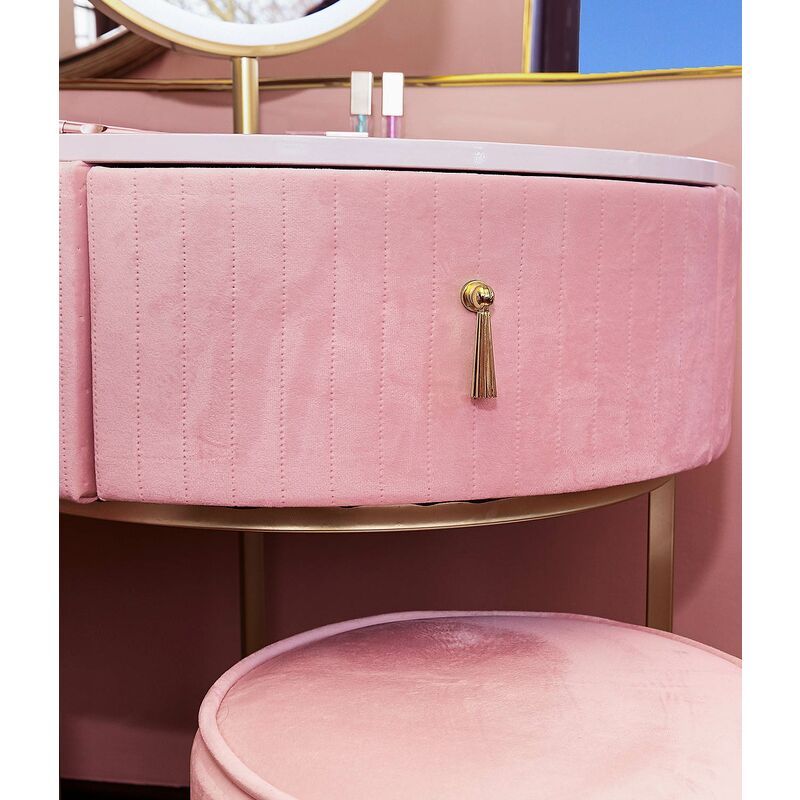 Carme Home - Ibiza Bohemia Velvet Dressing Table with LED Touch Sensor Mirror in Ballerina Pink
