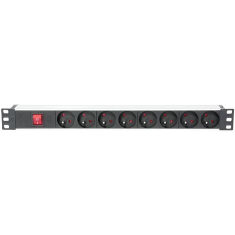 Ibiza - LC806 - Ciabatta elettrica a 8 vie in rack 19" con interruttore generale - Lega di alluminio Nero - Spine francesi