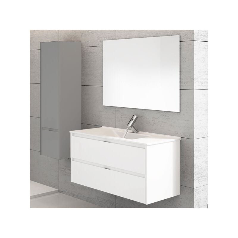Tegler - Ibiza, meuble suspendu salle de bains avec lavabo et miroir. Livré assemblé 80X40CM fond réduit Blanc brillant