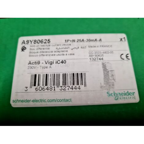 iC40 VIGI  25A 30mA-A 1P+N BLOC  DIFFERENTIEL  SCHNEIDER A9Y80625