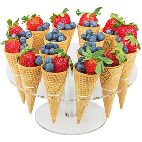 Ice Cream Cone Holder, Mini Clear 16 Hole Round Acrylic ICE-Cream Cone Holder Holder, Non-Toxic Materials, For Ice Cream Cones, Popcorn Cone, Etc