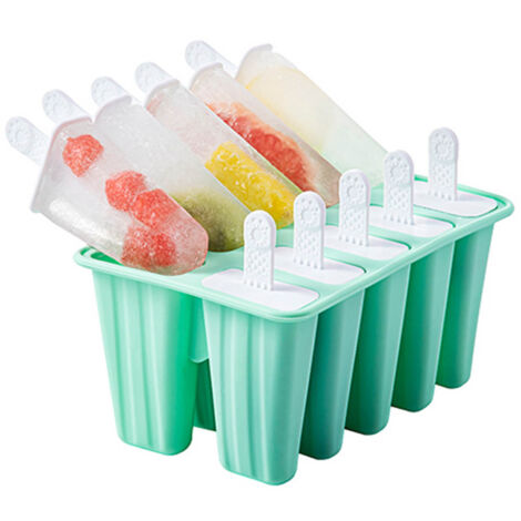 Ice Cream Mould 10 Grids Food Grade Silicone Non Stick Green Ice Lolly Maker for Home DIY