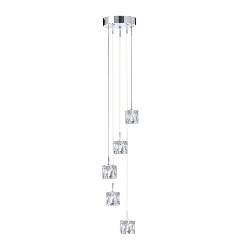 Ice Cube - Luminaire suspendu à 5 ampoules led en verre chromé - Searchlight