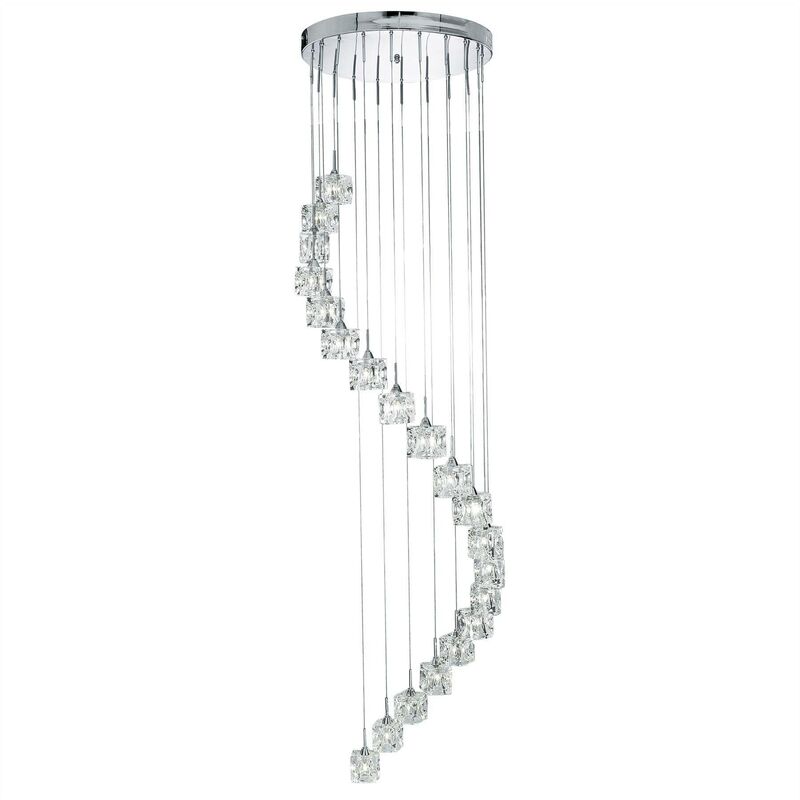 Ice Cube - Integrated led 20 Light Spiral Cluster Pendant Chrome Finish - Searchlight