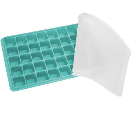 Ice Cubes Tray Molds Reusable 40 Cavity Silicone Ice Cubes Molds with Covers for Home KitchenVerdigris Color