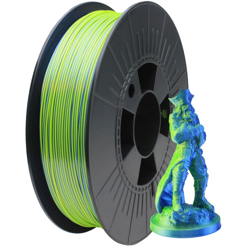 Image of Ice Filaments - Illusion+ Filament (Silk pla), Filamento per stampa 3D, 1.75mm, 0.75kg, Blue+NeonYellow (Blu+Giallo)