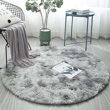 Icegrey Tapis Moelleux Shaggy à Poils Longs Rond Absorption d'eau Antidérapant Moquette Peluche de Couleur Dégradée Chambre à Coucher Salon Tapis Décoratif, 120cm, Gris Clair