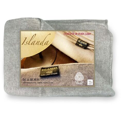 ICELAND BLANKET en vraie laine vierge pure douce et chaude GREY Melange 2 PLACES