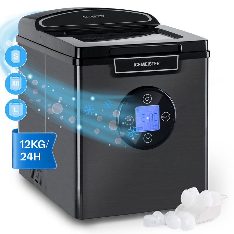 Klarstein - Icemeister 2G Machine à glaçons 12kg/24h affichage lcd acier inoxydable