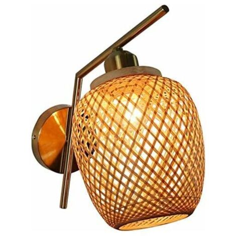 icolage Antique Applique Murale En Osier Naturel ,Lanterne Rétro ,Applique Murale En Rotin,Lampe En Bambou E27