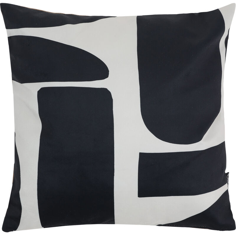 Icon - Coussin en velours à imprimé monochrome, Coussin de Salon - Décoration, 43cm x 43cm, Blanc/Noir