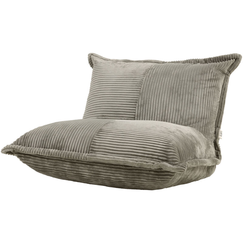 Fauteuil Porto en mousse expansible et velours côtelé recyclé, pouf large pour salon, gris - Icon