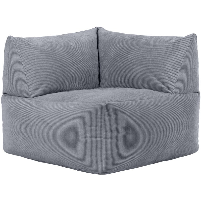 icon Pouf Angle Modulable en Velours Côtelé Tetra, Gris, OEKO-TEX
