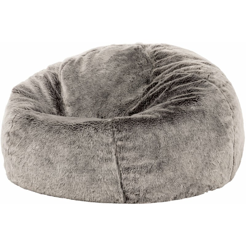 Pouf en Fausse Fourrure, Pouf Fauteuil de Salon pour Adultes, Gris Loup, oeko-tex - Icon
