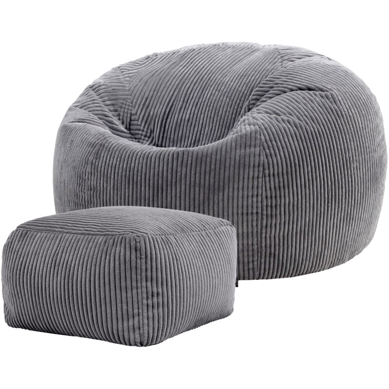 Pouf Classique en Velours Côtelé Kingston, Fauteuil Pouf pour Adultes, 85cm x 85cm x 50cm, Gris Anthracite, oeko-tex - Icon