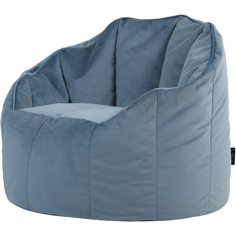 Pouf Fauteuil en Velours Sirena, Poufs de Salon, Chambre, Adultes, Bleu Minéral - Icon