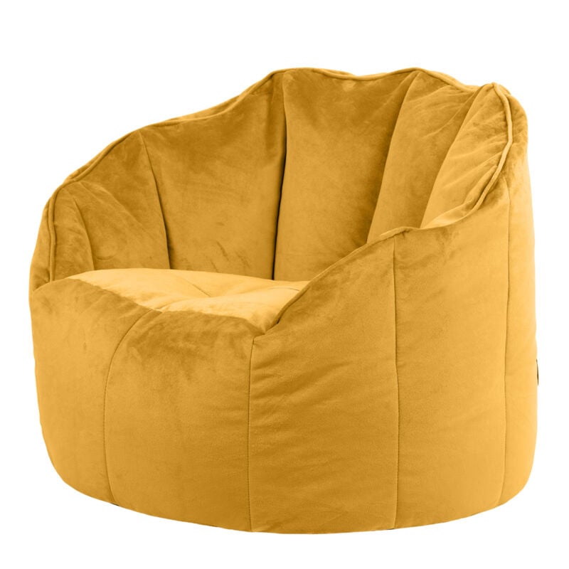 Pouf Fauteuil en Velours Sirena, Poufs de Salon, Chambre, Adultes, Jaune Ocre - Icon