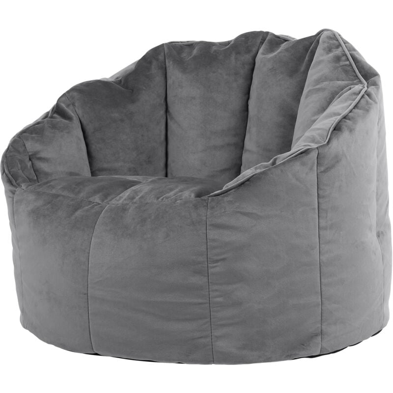Pouf Fauteuil en Velours Sirena, Poufs de Salon, Chambre, Adultes, Gris Anthracite - Icon