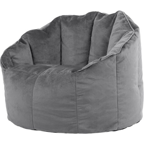 icon Pouf Fauteuil en Velours Sirena, Poufs de Salon, Chambre, Adultes, Gris Anthracite