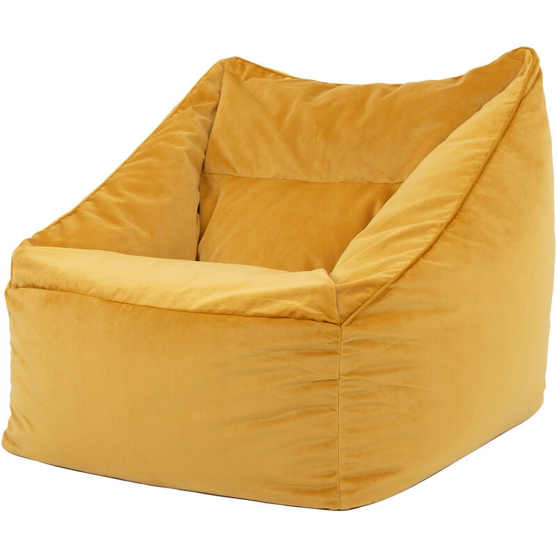 Pouf Fauteuil en Velours Natalia, xxl, Pouf de Salon Géant, Pouf Poire Adultes, Jaune Ocre - Icon