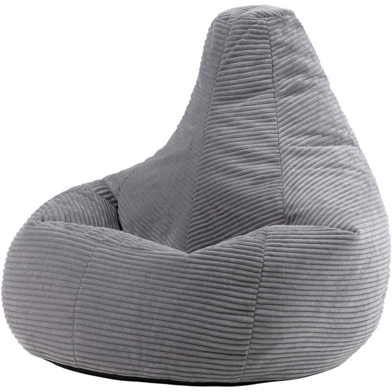 Pouf Fauteuil en Velours Côtelé Dalton, Poufs de Salon pour Adultes, Gris, oeko-tex - Icon