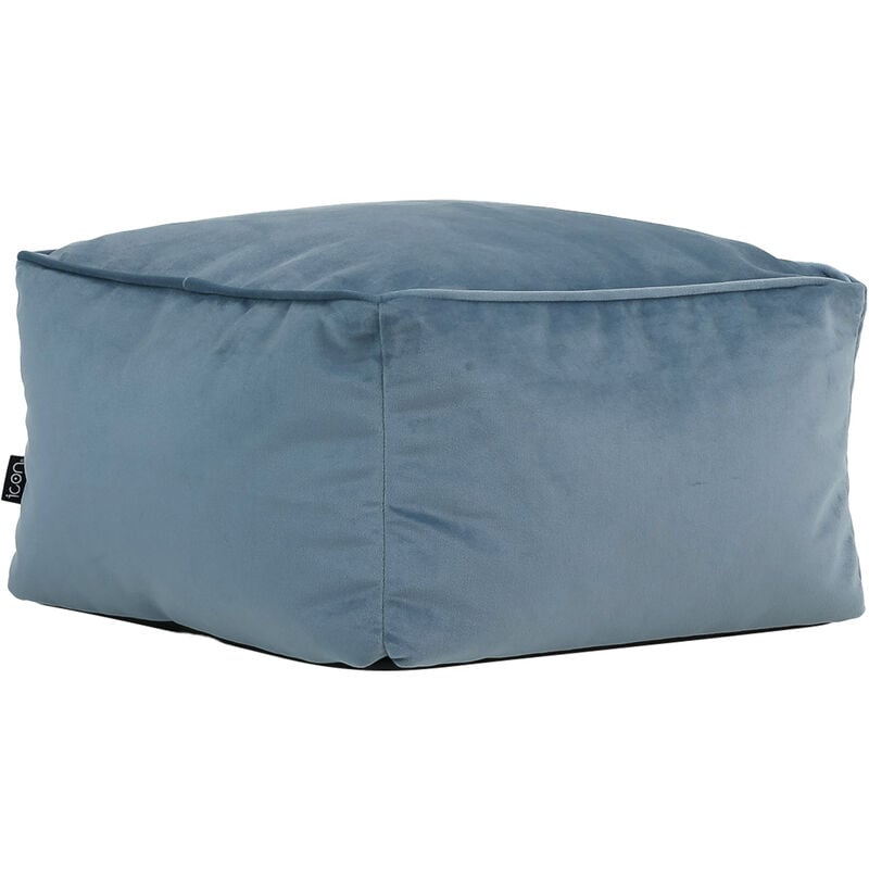 Pouf Repose-Pieds Carré en Velours Amara, Poufs de Salon, Bleu Minéral - Icon
