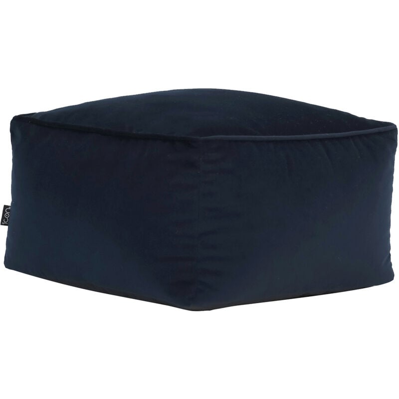 Pouf Repose-Pieds Carré en Velours Amara, Poufs de Salon, Bleu Minuit - Icon