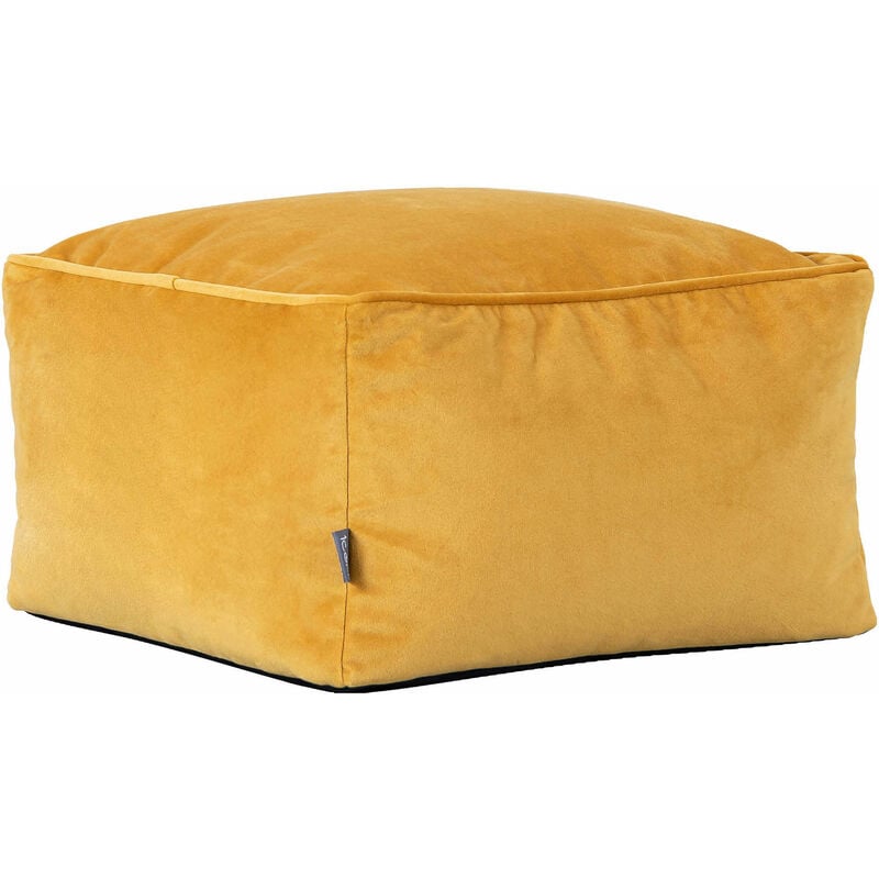 Pouf Repose-Pieds Carré en Velours Amara, Poufs de Salon, Jaune Ocre - Icon