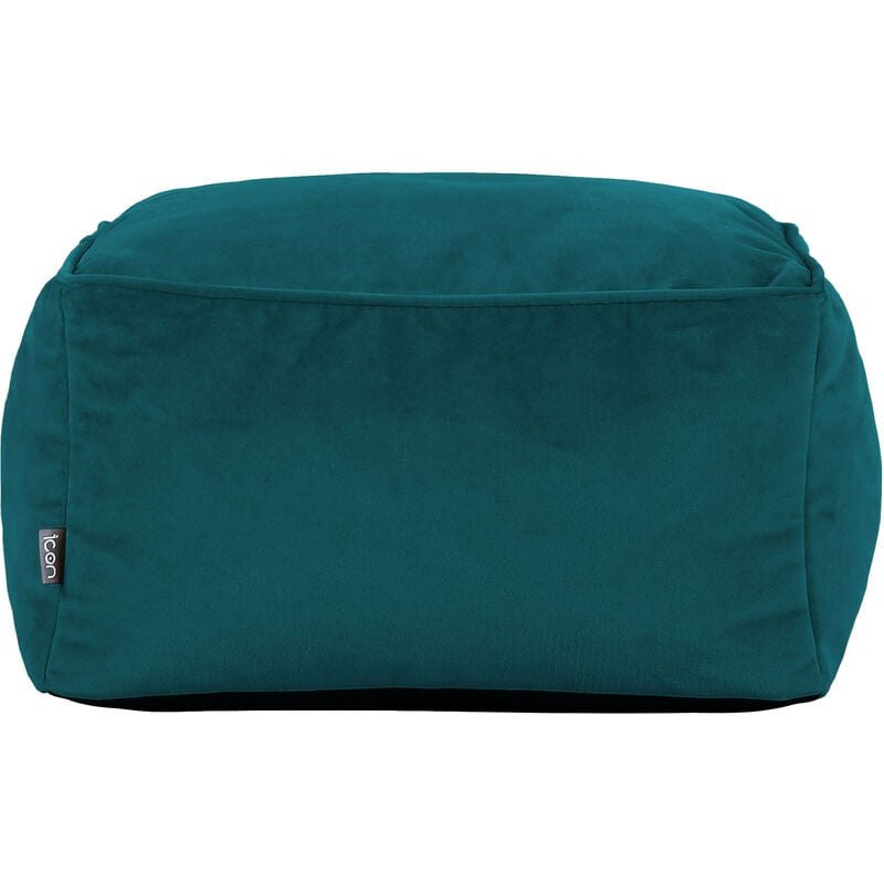 Pouf Repose-Pieds Carré en Velours Amara, Poufs de Salon, Vert Canard - Icon