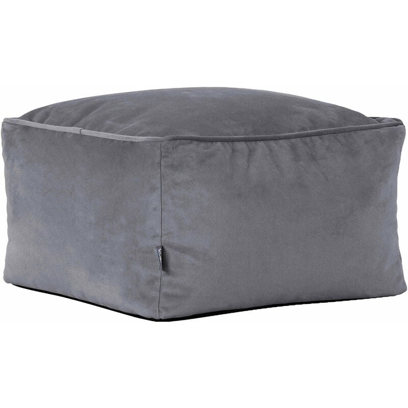 Pouf Repose-Pieds Carré en Velours Amara, Poufs de Salon, Gris Anthracite - Icon