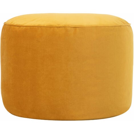 icon Pouf Repose-Pieds Rond en Velours Milano, Poufs de Salon, Jaune Ocre