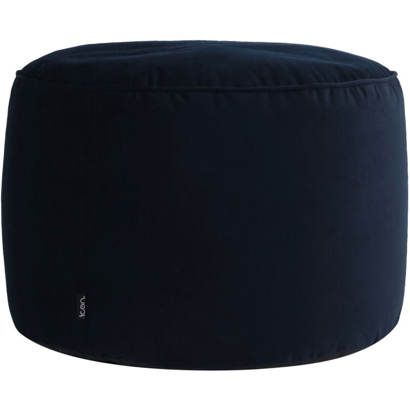 Pouf Repose-Pieds Rond en Velours Milano, Poufs de Salon, Bleu Minuit - Icon