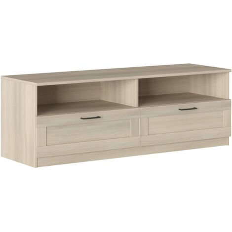 Iconico Home MIK Traditional, Mobile TV con 2 cassetti e vani a Giorno, Soggiorno, Salotto, Camera da Letto, 160x44,5xh53,5 cm, Rovere