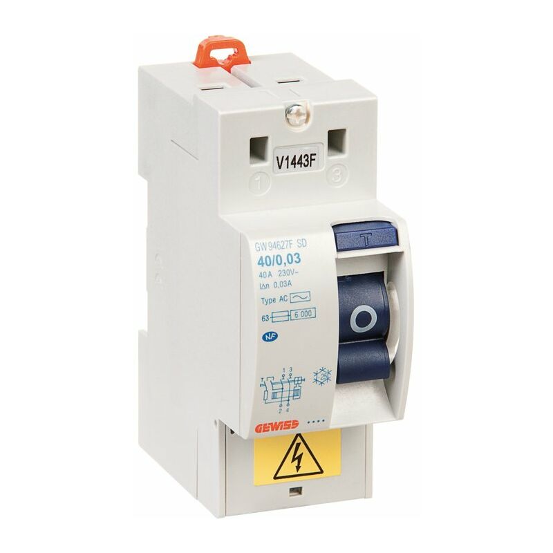 Interrupteur différentiel 2P 30mA fixmatic, protection des départs . Gewiss 40A - AC/0,03