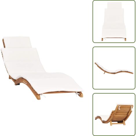 idaXL Lettino Prendisole Pieghevole con Cuscino Bianco Crema in Teak - Lettino in teak