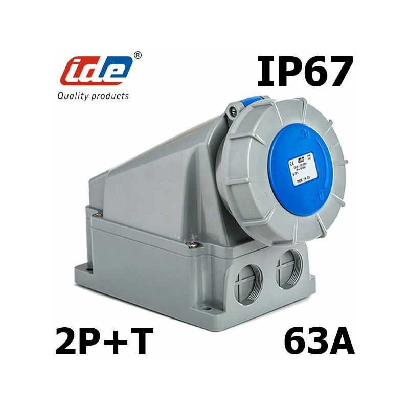Socle de prise femelle 2P+T 63A étanche IP67 avec ou sans fil pilote - AVEC ou SANS contact pilote - Socle de prise femelle 63A 2P+T AVEC Fil pilote