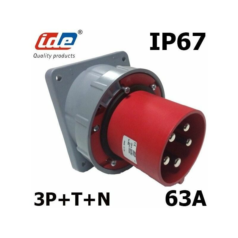 IDE - Prise mâle 3P+N+T 63A étanche IP67 à encastrer sur coffret