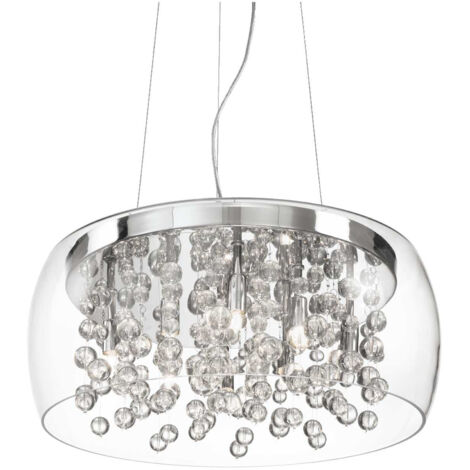 Ideal Lux Audi-80 - Grand luminaire suspendu de plafond à 8 ampoules en verre soufflé, chrome, G9