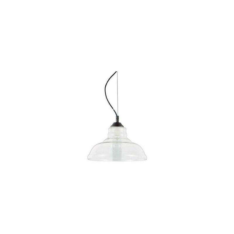 Ideal Lux Bistro' - 1 Light Dome Ceiling Pendant Black Clear Blown Glass Plate, E27