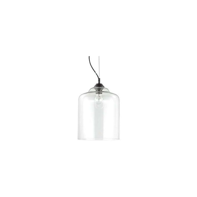 Ideal Lux Bistro' - 1 Light Dome Ceiling Pendant Black Clear Blown Glass Square, E27